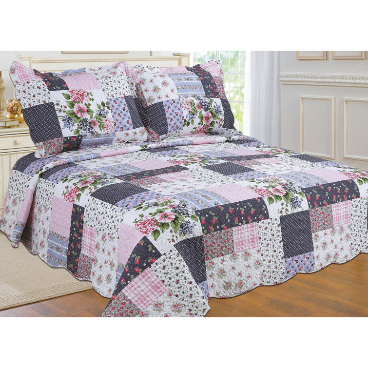 August Grove® Neil Blue/White/Purple Microfiber Reversible Quilt Set
